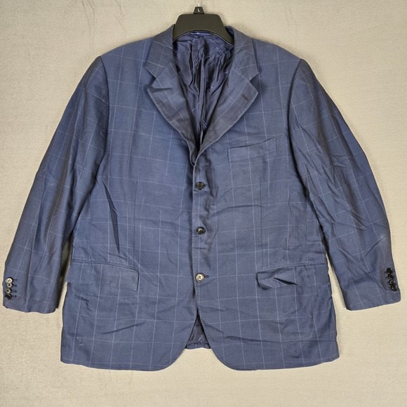 Kiton Napoli Blazer Mens 48 US Blue Windowpane Russo Capri Cashmere Silk Cotton